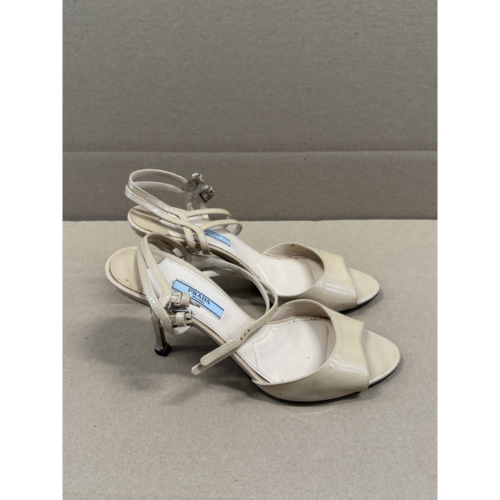 Prada Womens Patent Leather Strap Sandals Beige Size 39 - Picture 3 of 10